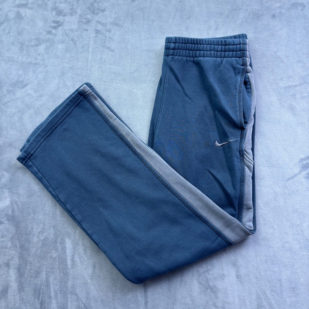 Nike Mens Fleece Sweatpants Blue Grey Side Stripe Straight Leg Large